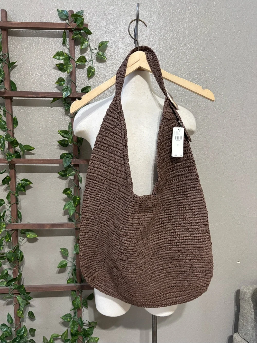 NEW! Anthropologie Love Knot Slouchy Bag - Raffia Buckle Edition in Chocolate